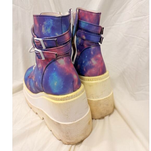 Demonia X iHeartRaves Super Stacked Purple Galaxy Reflective Platform Boots US 9 - Picture 8 of 8